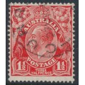 AUSTRALIA - 1927 1½d red KGV, inverted SM wmk, p.13½:12½, 'dry ink', used – ACSC # 92Hcf + a