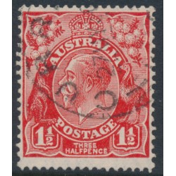 AUSTRALIA - 1927 1½d red KGV, inverted SM wmk, p.13½:12½, 'dry ink', used – ACSC # 92Hcf + a
