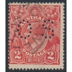 AUSTRALIA - 1922 2d scarlet KGV, inverted single watermark, perf. OS, used – ACSC # 95Ab + a