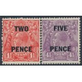 AUSTRALIA - 1930 2d on 1½d red & 5d on 4½d violet overprints set of 2, MNH – ACSC # 101A+125A
