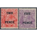 AUSTRALIA - 1930 2d on 1½d red & 5d on 4½d violet overprints set of 2, MNH – ACSC # 101A+125A