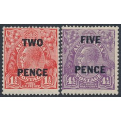 AUSTRALIA - 1930 2d on 1½d red & 5d on 4½d violet overprints set of 2, MNH – ACSC # 101A+125A