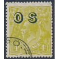 AUSTRALIA - 1932 4d green-olive KGV, SM watermark, p.13½:12½, o/p OS, CTO – ACSC # 116B(OS)w