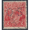 AUSTRALIA - 1922 2d scarlet KGV, inverted single watermark, perf. OS, used – ACSC # 95Ab + a