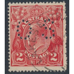 AUSTRALIA - 1922 2d scarlet KGV, inverted single watermark, perf. OS, used – ACSC # 95Ab + a