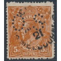 AUSTRALIA - 1920 5d deep bright chestnut KGV, line perf., rough paper, p.OS, used – ACSC # 124