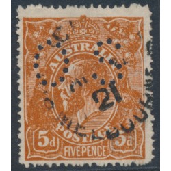 AUSTRALIA - 1920 5d deep bright chestnut KGV, line perf., rough paper, p.OS, used – ACSC # 124