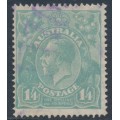 AUSTRALIA - 1927 1/4 greenish blue KGV, SM watermark, perf. 14¼:14, used – ACSC # 129A
