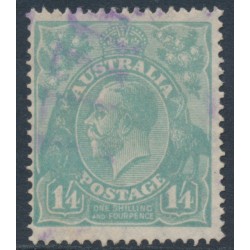 AUSTRALIA - 1927 1/4 greenish blue KGV, SM watermark, perf. 14¼:14, used – ACSC # 129A