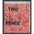 AUSTRALIA - 1930 TWO PENCE on 1½d red KGV, misplaced overprint, used – ACSC # 101Ac