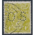 AUSTRALIA - 1927 4d olive KGV, SM watermark, p.14¼:14, perf. OS, used – ACSC # 115b