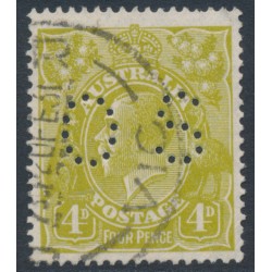 AUSTRALIA - 1927 4d olive KGV, SM watermark, p.14¼:14, perf. OS, used – ACSC # 115b