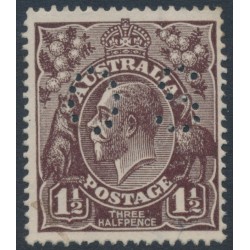 AUSTRALIA - 1918 1½d black-brown KGV, inverted watermark, perf. OS, used – ACSC # 83Aa+b