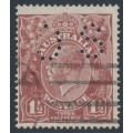 AUSTRALIA - 1922 1½d bright red-brown KGV, perf. OS, 'flaw on T' [11L49], used – ACSC # 87A(11)e+b
