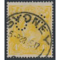 AUSTRALIA - 1916 4d lemon-yellow KGV, single watermark, perf. OS, used – ACSC # 110Cb