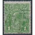 AUSTRALIA - 1926 1d green KGV, SM watermark, perf. 14¼:14, 'flaw under neck' [VII/37], used – ACSC # 80B(4)ha