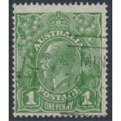 AUSTRALIA - 1926 1d green KGV, SM watermark, perf. 14¼:14, 'flaw under neck' [VII/37], used – ACSC # 80B(4)ha