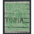 AUSTRALIA - 1915 ½d emerald KGV, single watermark, line perforated, used – ACSC # 64A  