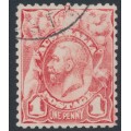 AUSTRALIA - 1913 1d bright scarlet engraved KGV, 'dry ink', CTO – ACSC # 59Dcb