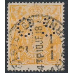 AUSTRALIA - 1918 4d buff-orange KGV, perforated OS, used – ACSC # 110Fb