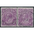 AUSTRALIA - 1921 4d violet KGV, pair with varieties [2R58 + 2R59], used – ACSC # 111A(2)ve+(2)vf