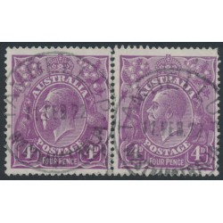 AUSTRALIA - 1921 4d violet KGV, pair with varieties [2R58 + 2R59], used – ACSC # 111A(2)ve+(2)vf