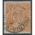 AUSTRALIA - 1917 5d brown KGV, single watermark, 'damaged NW corner' [1L56], used – ACSC # 123Eqb
