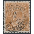 AUSTRALIA - 1917 5d brown KGV, single watermark, 'damaged NW corner' [1L56], used – ACSC # 123Eqb