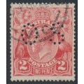 AUSTRALIA - 1922 2d red KGV, single watermark, perf. OS, 'dry ink', used – ACSC # 96Cc + b
