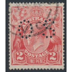 AUSTRALIA - 1922 2d red KGV, single watermark, perf. OS, 'dry ink', used – ACSC # 96Cc + b
