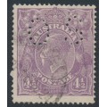 AUSTRALIA - 1927 4½d violet KGV, SM wmk, p.14¼:14, semi-surfaced paper, used – ACSC # 119Aaa + ba