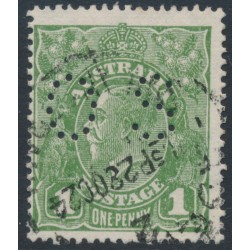 AUSTRALIA - 1924 1d pale green KGV, LM watermark, perf. OS, used – ACSC # 78b