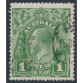 AUSTRALIA - 1924 1d green KGV, no watermark, ‘dry ink’, used – ACSC # 79c