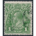 AUSTRALIA - 1924 1d green KGV, no watermark, ‘dry ink’, used – ACSC # 79c
