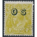 AUSTRALIA - 1932 4d olive KGV, SM watermark, p.13½:12½, o/p OS, CTO – ACSC # 116A(OS)w