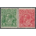 AUSTRALIA - 1924 1d green & 1½d red KGV, no watermark, MH – SG # 83-84