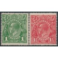 AUSTRALIA - 1924 1d green & 1½d red KGV, no watermark, MH – SG # 83-84