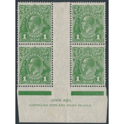 AUSTRALIA - 1926 1d green KGV, SM watermark, Ash imprint B/4, MH – ACSC # 81B(4)ze