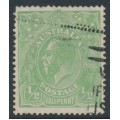 AUSTRALIA - 1918 ½d green KGV, LM watermark, 'thin fraction' [5R43], used – ACSC # 65A(5)s