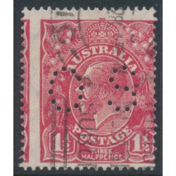 AUSTRALIA - 1926 1½d red KGV, SM watermark, p.14¼:14, misplaced perfs, used – ACSC # 91Abb