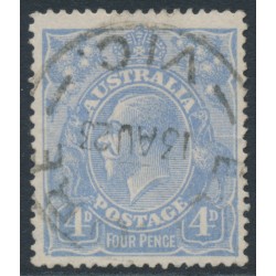 AUSTRALIA - 1922 4d blue KGV, 'splintered SW corner' [1L58], used – ACSC # 112A(1)k