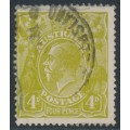 AUSTRALIA - 1924 4d olive KGV, 'blurred left wattles' [3R37], used – ACSC # 114B(3)m