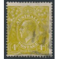AUSTRALIA - 1924 4d olive KGV, 'flaw in left wattles' [4L37], used – ACSC # 114B(4)f