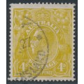 AUSTRALIA - 1924 4d olive KGV, 'flaw on RVT' [4R5], used – ACSC # 114B(4)h