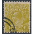 AUSTRALIA - 1933 4d olive KGV, ‘bulge in right frame’ [4R42], used – ACSC # 117B(4)k