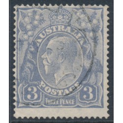AUSTRALIA - 1924 3d blue KGV, ‘dry ink' + 'flaw under PE' [1R32], used – ACSC # 104Ac + i