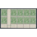 AUSTRALIA - 1926 1d green KGV, Ash imprint B/10 with die I+II pairs, MH – ACSC # 81B(1)ia+(1)zb