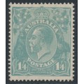 AUSTRALIA - 1927 1/4 greenish blue KGV, SM watermark, perf. 14¼:14, MH – ACSC # 129A