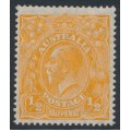 AUSTRALIA - 1927 ½d orange KGV, SM watermark, p.14¼:14, translucent paper, MH – ACSC # 67Aaa
