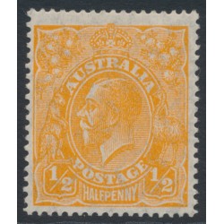 AUSTRALIA - 1927 ½d orange KGV, SM watermark, p.14¼:14, translucent paper, MH – ACSC # 67Aaa